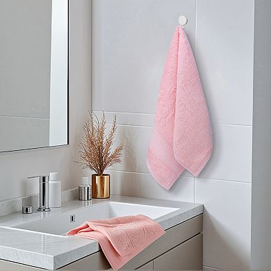 Solid Striped Hand Towels Set of 2, Cotton Soft Absorbent Bathroom Decorative Towel 14"x30"