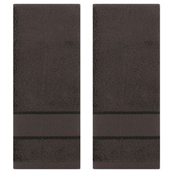 Solid Striped Hand Towels Set of 2, Cotton Soft Absorbent Bathroom Decorative Towel 14"x30"