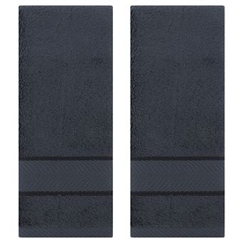 Solid Striped Hand Towels Set of 2, Cotton Soft Absorbent Bathroom Decorative Towel 14"x30"