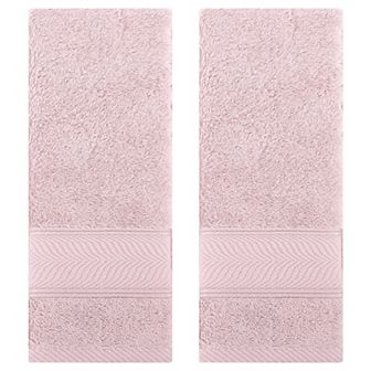 Solid Striped Hand Towels Set of 2, Cotton Soft Absorbent Bathroom Decorative Towel 14"x30"