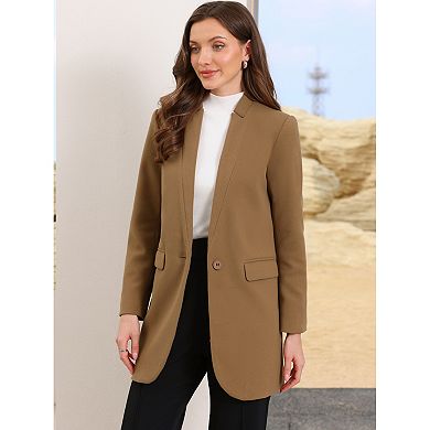 Winter Overcoat for Women's Notched Stand Collar Long Sleeve One Buttoned Mid-Length Coat Outerwear