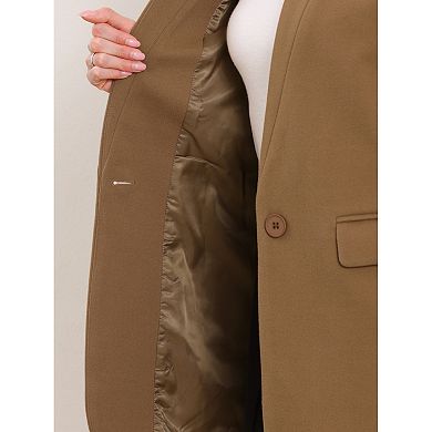 Winter Overcoat for Women's Notched Stand Collar Long Sleeve One Buttoned Mid-Length Coat Outerwear