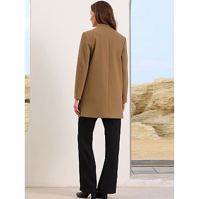 Winter Overcoat for Women's Notched Stand Collar Long Sleeve One Buttoned Mid-Length Coat Outerwear