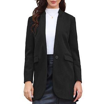 Winter Overcoat for Women's Notched Stand Collar Long Sleeve One Buttoned Mid-Length Coat Outerwear