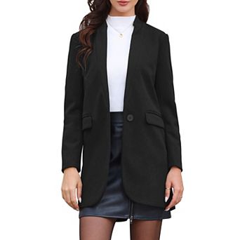 Winter Overcoat for Women's Notched Stand Collar Long Sleeve One Buttoned Mid-Length Coat Outerwear