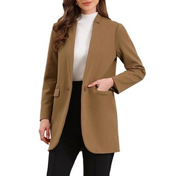 Winter Overcoat for Women's Notched Stand Collar Long Sleeve One Buttoned Mid-Length Coat Outerwear