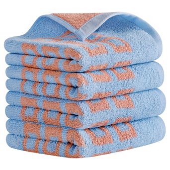 Geometry Patterned Bathroom Hand Towels, Cotton Absorbent Soft Towel, 13x28 Inch 4 Pack