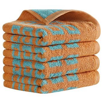 Geometry Patterned Bathroom Hand Towels, Cotton Absorbent Soft Towel, 13x28 Inch 4 Pack