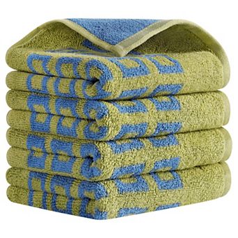Geometry Patterned Bathroom Hand Towels, Cotton Absorbent Soft Towel, 13x28 Inch 4 Pack