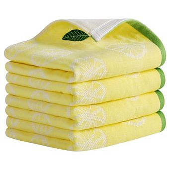 Lemon Fruit Pattern Hand Towels for Bathroom, Soft Absorbent Cotton Towel, 13x29 Inch 4 Pack