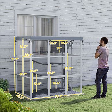 PawHut Outdoor Catio Cat Enclosure for 2-4 Large Cats, 71inch Length