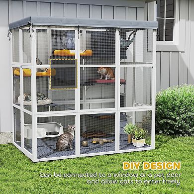 PawHut Outdoor Catio Cat Enclosure for 2-4 Large Cats, 71inch Length