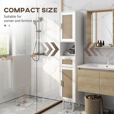 HOMCOM Tall Bathroom Storage Cabinet with Rattan Doors