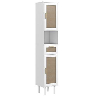 HOMCOM Tall Bathroom Storage Cabinet with Rattan Doors