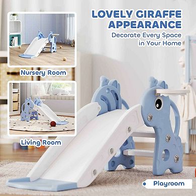 Qaba Kids Slide with Climber and Basketball Hoop, 3-in-1 Baby Slide