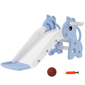 Qaba Kids Slide with Climber and Basketball Hoop, 3-in-1 Baby Slide