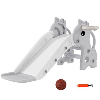 Qaba Kids Slide with Climber and Basketball Hoop, 3-in-1 Baby Slide