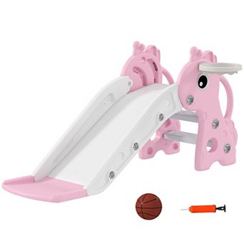 Qaba Kids Slide with Climber and Basketball Hoop, 3-in-1 Baby Slide