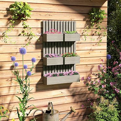 Outsunny 5 Box Raised Garden Bed w/ Trellis, Drain Holes