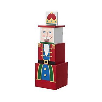 Glitzhome 25" H Christmas Wooden Santa & Nutcracker Reversible Boxed Porch Decor