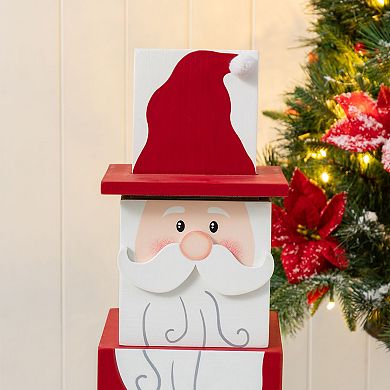 Glitzhome 25" H Christmas Wooden Santa & Nutcracker Reversible Boxed Porch Decor