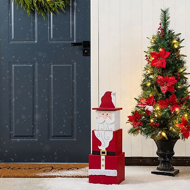 Glitzhome 25" H Christmas Wooden Santa & Nutcracker Reversible Boxed Porch Decor