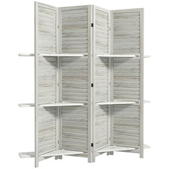 HOMCOM 4 Panel Privacy Screen, Room Divider with 3 Shelves