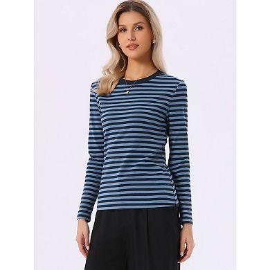 Striped T Shirts for Women Long Sleeve Tops Crew Neck Fitted Tees Casual Trendy Outfits