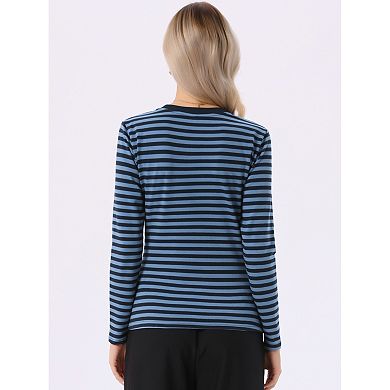 Striped T Shirts for Women Long Sleeve Tops Crew Neck Fitted Tees Casual Trendy Outfits