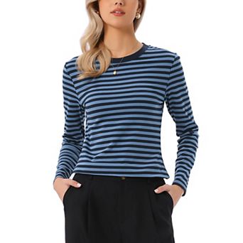 Striped T Shirts for Women Long Sleeve Tops Crew Neck Fitted Tees Casual Trendy Outfits