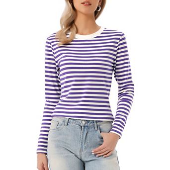 Striped T Shirts for Women Long Sleeve Tops Crew Neck Fitted Tees Casual Trendy Outfits