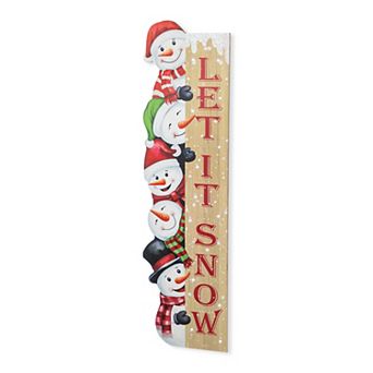 Glitzhome 41.75"H Lighted Wooden Christmas Porch Decor, Let it Sonw Stack Snowman Porch Sign