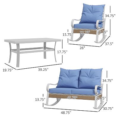 Outsunny 4 Pcs Patio Furniture Set With Loveseat Sofa, Rocking Chairs