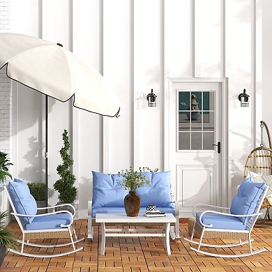Outsunny 4 Pcs Patio Furniture Set With Loveseat Sofa, Rocking Chairs