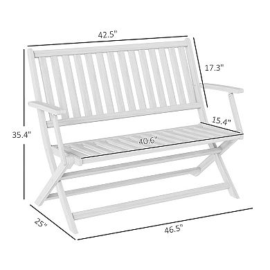 Outsunny Wood Outdoor Bench, 2-Person Foldable Patio Garden Bench