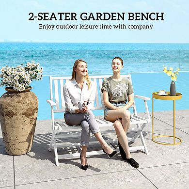 Outsunny Wood Outdoor Bench, 2-Person Foldable Patio Garden Bench