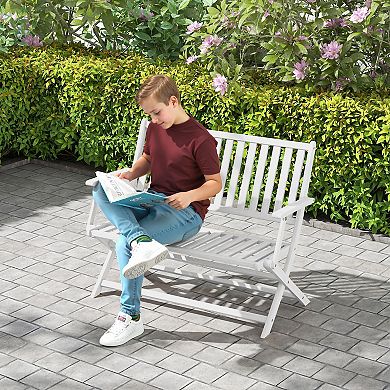 Outsunny Wood Outdoor Bench, 2-Person Foldable Patio Garden Bench