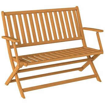Outsunny Wood Outdoor Bench, 2-Person Foldable Patio Garden Bench