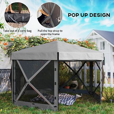 Outsunny 12ft x 12' Hexagonal Pop Up Gazebo, Outdoor Canopy Tent