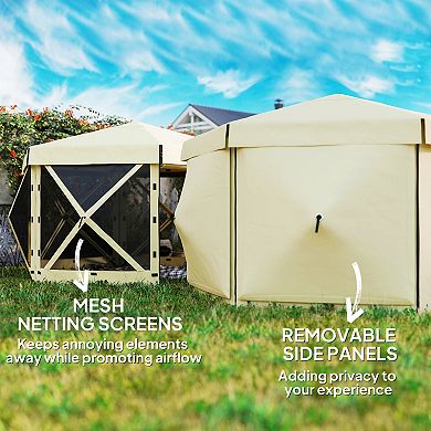 Outsunny 12ft x 12' Hexagonal Pop Up Gazebo, Outdoor Canopy Tent