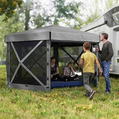 Outsunny 12ft x 12' Hexagonal Pop Up Gazebo, Outdoor Canopy Tent
