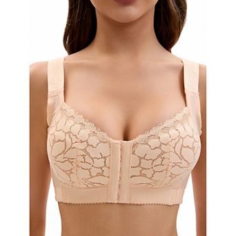 Women's Lace Front Closure Full Coverage Minimizers Wirefree Wide Straps Soft Bras