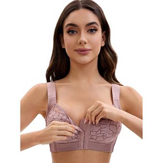 Women's Lace Front Closure Full Coverage Minimizers Wirefree Wide Straps Soft Bras