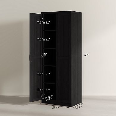 HOMCOM 63inch Kitchen Pantry, Storage Cabinet with 2 Doors, Adjustable Shelves