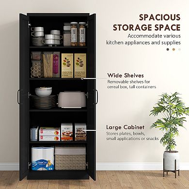 HOMCOM 63inch Kitchen Pantry, Storage Cabinet with 2 Doors, Adjustable Shelves