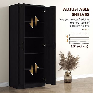 HOMCOM 63inch Kitchen Pantry, Storage Cabinet with 2 Doors, Adjustable Shelves