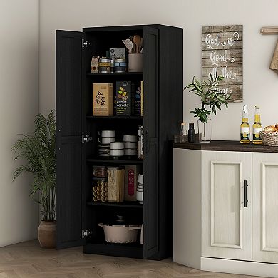 HOMCOM 63inch Kitchen Pantry, Storage Cabinet with 2 Doors, Adjustable Shelves