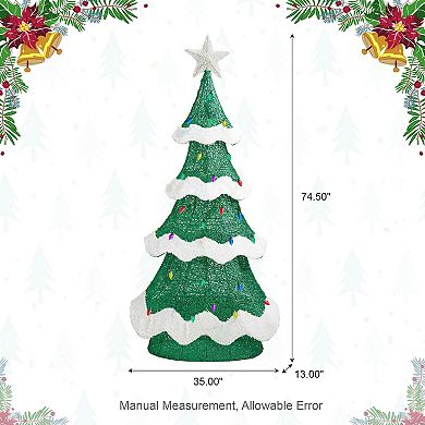 Glitzhome 74.50"H Lighted Outdoor Decor, 3D Mesh Christmas Tree Porch Decor