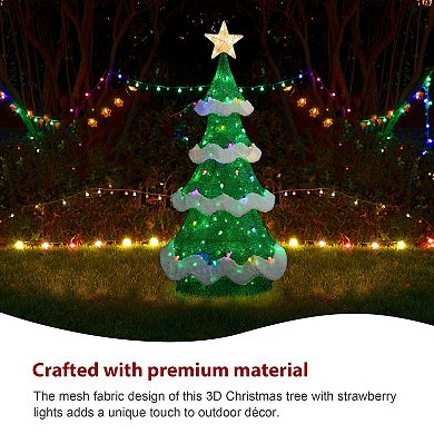 Glitzhome 74.50"H Lighted Outdoor Decor, 3D Mesh Christmas Tree Porch Decor