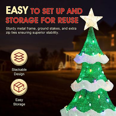 Glitzhome 74.50"H Lighted Outdoor Decor, 3D Mesh Christmas Tree Porch Decor